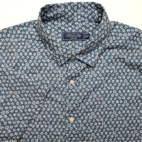 Vineyard Vines Mens Short Sleeve Button Down Shirt - XL Blue Floral Pattern - Picture 1 of 8